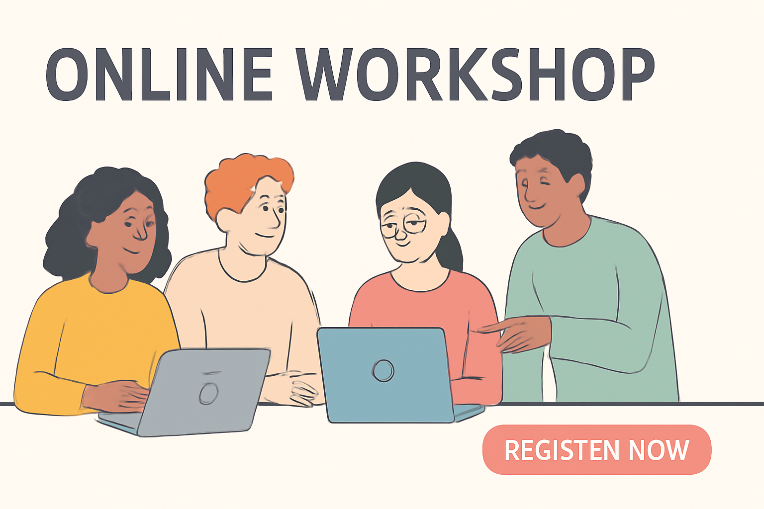 Invitation banner for an online creative workshop.